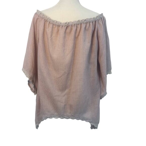 Listicle Shirt Women's M Pink Lace Trim Short Sleeve Pullover Asymmetric Hem Top - Picture 3 of 7